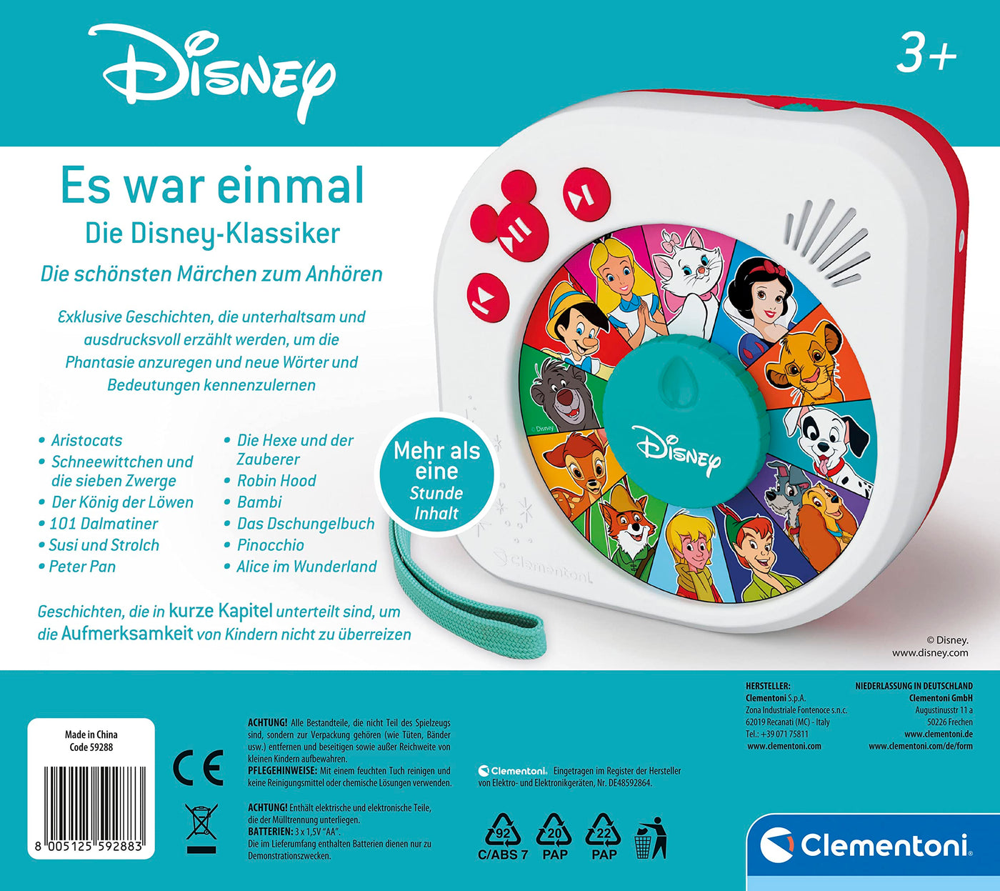 Disney Baby Es war einmal Hörspielbox - Märchenerzähler mit spannenden Disney Märchen - Spielzeug mit Kindergeschichten für Kinder ab 3 Jahren, 59288 von Clementoni