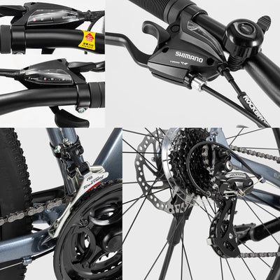 ROCKBROS MT·200 27,5 Zoll Mountainbike, Scheibenbremse Aluminium Fahrrad mit Altus M310 24 Gang Schaltung, 16/18/21 Zoll Rahmen für Herren und Damen Silber