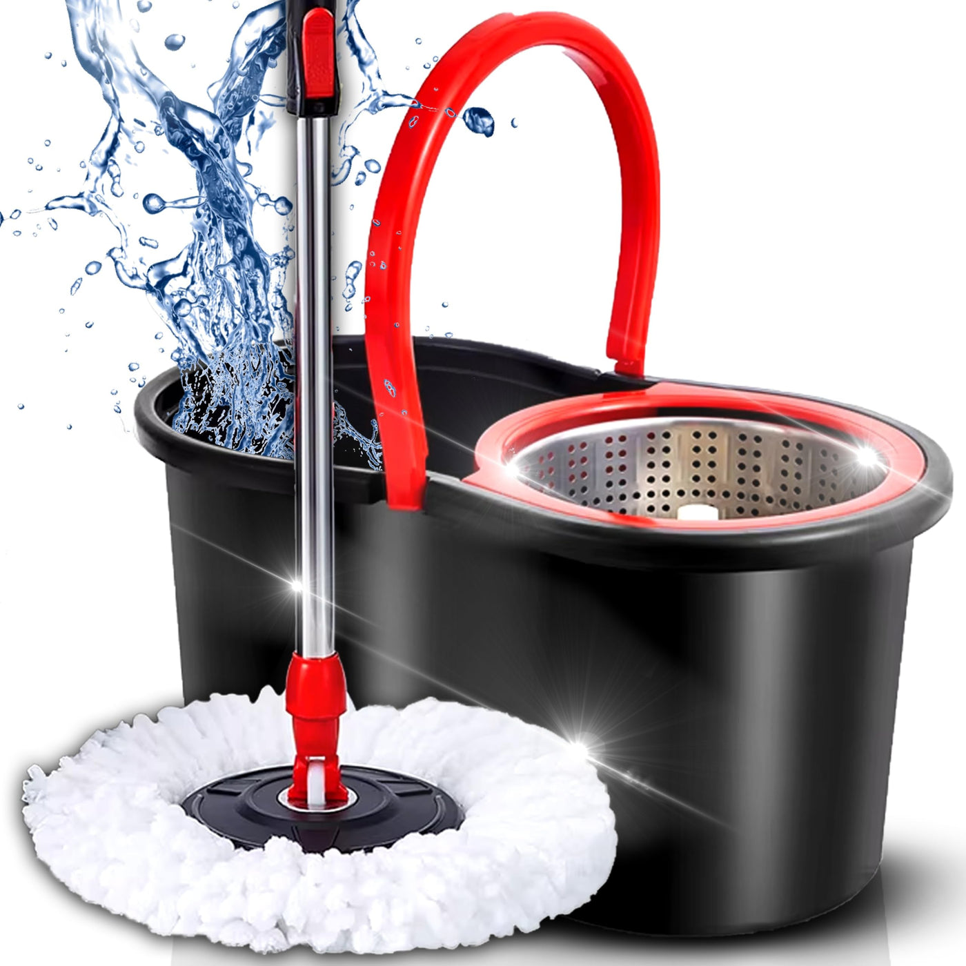 Retoo Wischmopp Komplett Set, Bodenwischer mit Teleskopstiel 94-120 cm, Mikrofaser Moppkopf mit Kraftfasern und Eimer mit Powerschleuder, schnell und reinigungsstark
