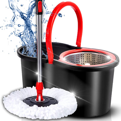 Retoo Wischmopp Komplett Set, Bodenwischer mit Teleskopstiel 94-120 cm, Mikrofaser Moppkopf mit Kraftfasern und Eimer mit Powerschleuder, schnell und reinigungsstark