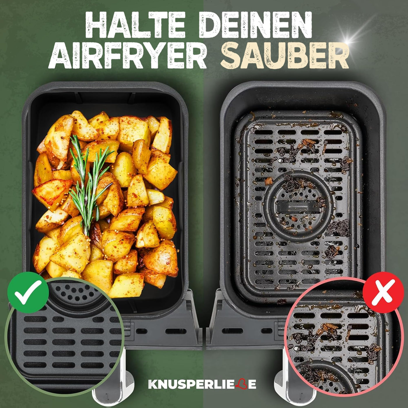 KNUSPERLIEBE® Ninja Heißluftfritteuse Zubehör Set XL Airfryer XL für Foodi AF400EU AF300EU Double Stack 7,6L-9.5L und Dual Zone Air Fryer, BPA-Frei | Air Fryer Accessories