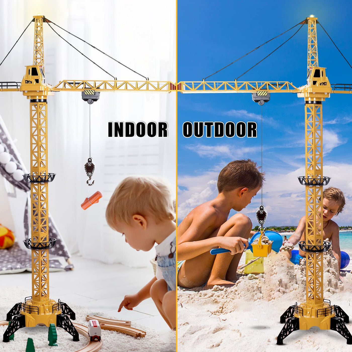 deAO RC Bauturmkran für Kinder, Ferngesteuerte Kran 128 cm Höhe, 6 Kanäle, 680 ° Rotation, Ferngesteuert Turmkran Spielzeug mit Lichter und Geräusche, Modell Die Cast, Geschenke für Jungen Mädchen