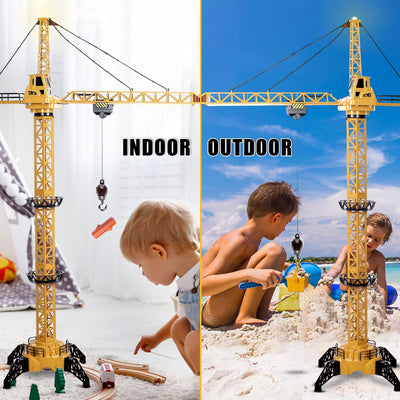 deAO RC Bauturmkran für Kinder, Ferngesteuerte Kran 128 cm Höhe, 6 Kanäle, 680 ° Rotation, Ferngesteuert Turmkran Spielzeug mit Lichter und Geräusche, Modell Die Cast, Geschenke für Jungen Mädchen