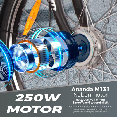 SAXONETTE E Bike Damen 28 Zoll mit Rücktrittbremse und nabenschaltung, Elektro Fahrrad Erwachsene mit 36V 13Ah BMS Akku, 7 Gang Pedelec mit Federgabel, Ebikes mit Gepäckträger für Damen und Herren