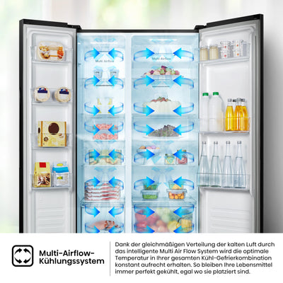 Hisense RS677N4AFC Side by Side Kühl – Gefrier - Kombination,179cm, 519 Liter Gesamtkapazität, EEK: C, LED Beleuchtung, Multi Air Flow, Inverter Kompressor, Touch Display, schwarz