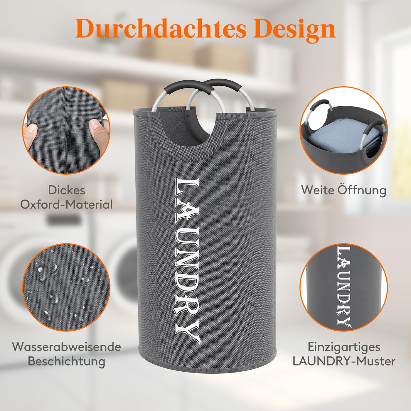 Lifewit 2 Set Faltbarer Wäschekorb 100L, Tragbarer Wäschesammler mit Aluminiumgriff Oxford Stoff Wäschesack Aufbewahrung für Kleidung/Badetuch/Bettbezug Schlafzimmer Badezimmer Waschraum, Grau