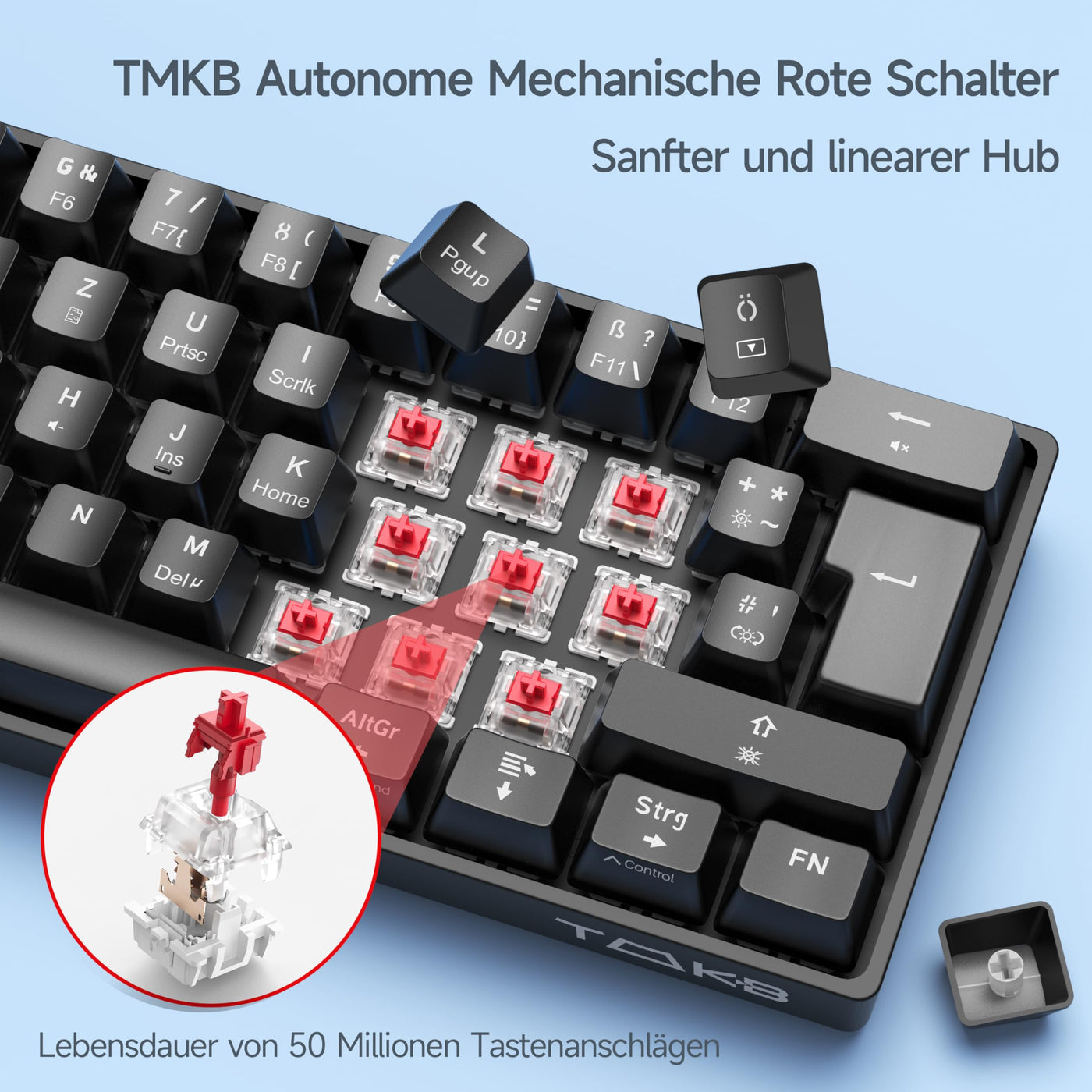 TMKB T61SE Gaming Mechanische Tastatur mit Deutsches QWERTZ Layout,Rote Schalter,Schwarz