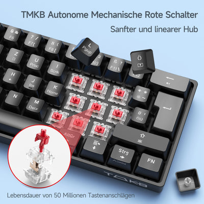 TMKB T61SE Gaming Mechanische Tastatur mit Deutsches QWERTZ Layout,Rote Schalter,Schwarz