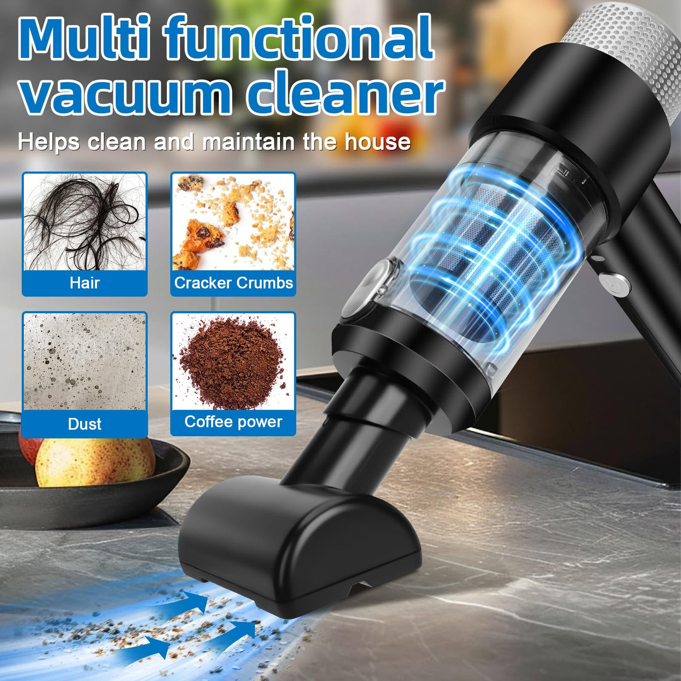 Suprbee Mini Autostaubsauger, 15000PA 4 in 1 Akku Staubsauger & Staubabsauger & Luftgebläse & Handpumpe, Tragbarer Nass und Trockenhandstaubsauger für Auto, Haus, Küche, Tierhaare