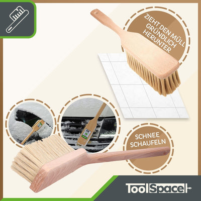 ToolSpace Handbesen x 2 - Handfeger aus Holz | Kehrwisch Besen Kunstborsten | Handkehrbesen | Handbesen Kamin, Camping | Kunststoff | Besen Winkel | Kehrset | Holzgriff Bürste | Hand Staubsauger