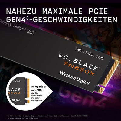 WD_BLACK SN850X NVMe SSD 2 TB interne SSD (Gaming Speicher, PCIe Gen4-Technologie, Lesen 7.300 MB/s, Schreiben 6.600 MB/s) Schwarz