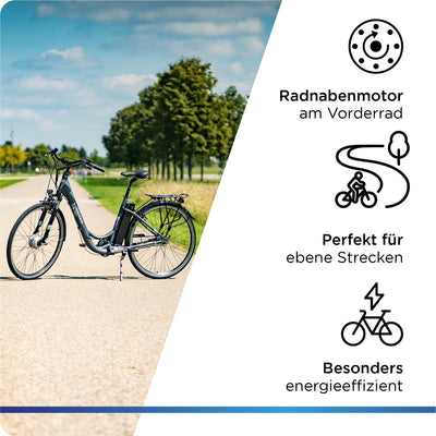 ZÜNDAPP E Bike City 28 Zoll | Elektro Fahrrad für 150-175 cm | 7 Gang Ebike Vorderrad Motor | E-Bike Elektrofahrrad mit Beleuchtung | Retro Hollandrad Green 3.7 (schwarz/blau, 48 cm)