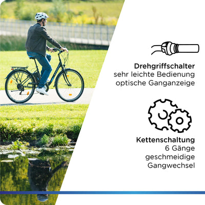 ZÜNDAPP Z505 City E-Bike Damen 26 Zoll | Citybike mit 6 Gang Schaltung Pedelec | für 150-185 cm | Bike mit StVZO Beleuchtung und Gepäckträger (schwarz, 43 cm)