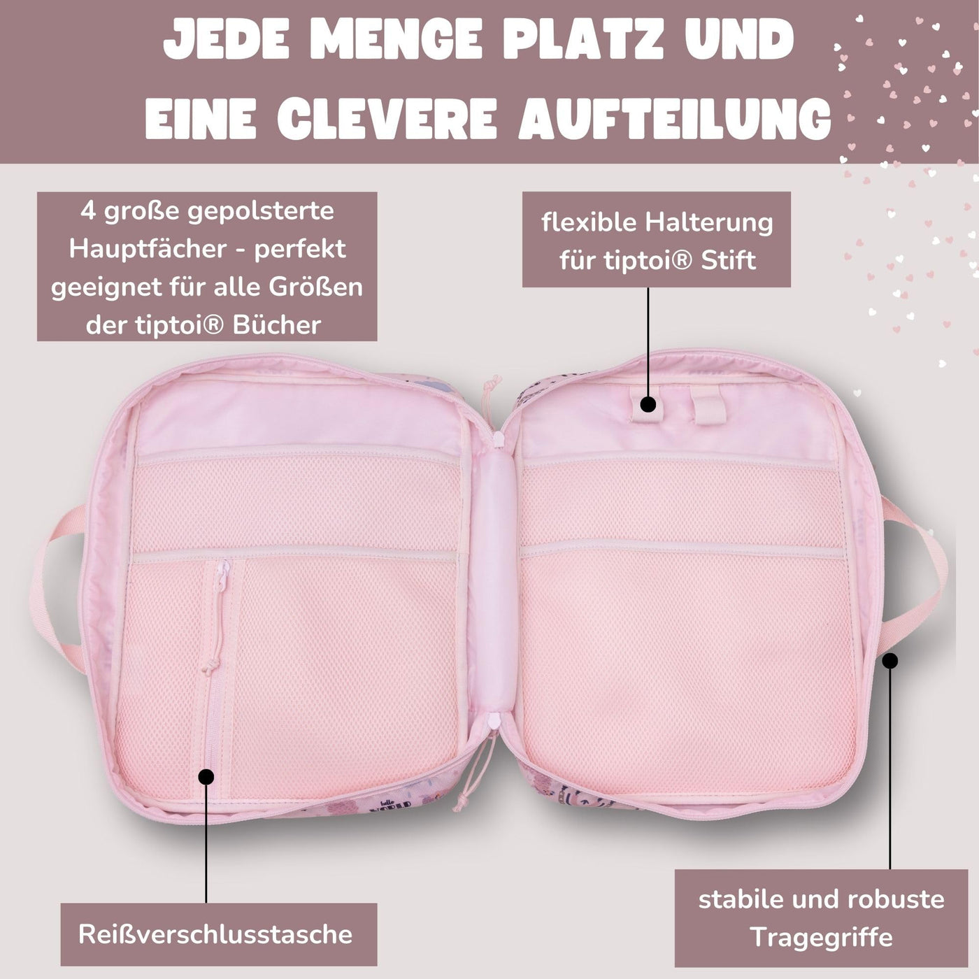 TA Trend Atelier Aufbewahrungs-/Transport-Tasche für tiptoi Bücher, Stift und Zubehör (Rosa-Lama)
