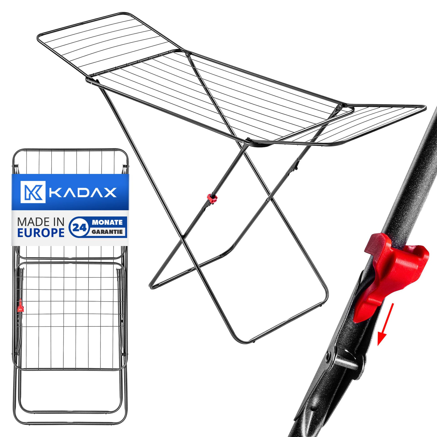KADAX Wäscheflügeltrockner, 180x55x101cm Wäscheständer, Luftstromwäscheständer, Wäschetrockner mit rutschfesten Füßen, Flügelwäschetrockner, Bekleidung