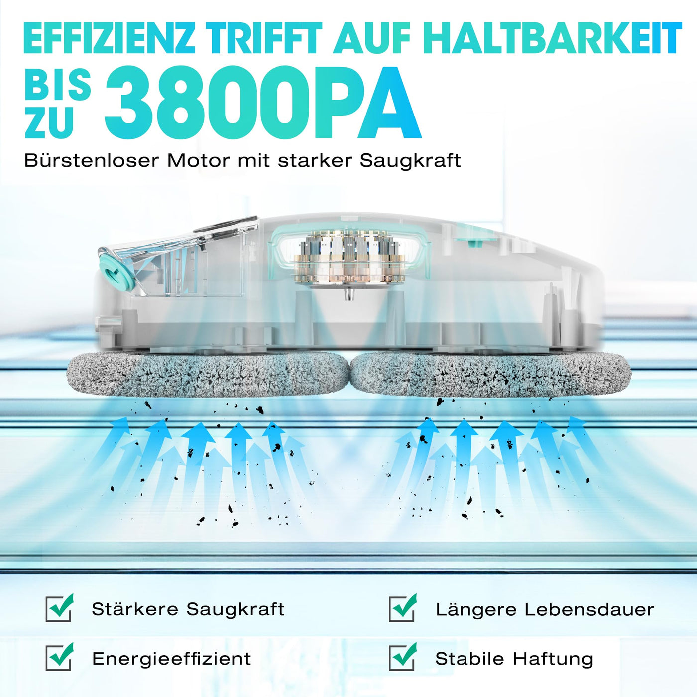 HAUSHOF Fensterputzroboter mit Sprühfunktion, 3800PA Elektrischer Fensterputzer, Intelligenter Navigation, Fernbedienung, Mit Glasreiniger & Tüchern, Zweifacher Schutz, Für Innen- & Außenfenster