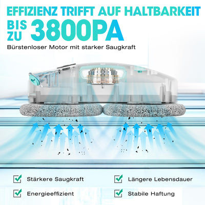 HAUSHOF Fensterputzroboter mit Sprühfunktion, 3800PA Elektrischer Fensterputzer, Intelligenter Navigation, Fernbedienung, Mit Glasreiniger & Tüchern, Zweifacher Schutz, Für Innen- & Außenfenster
