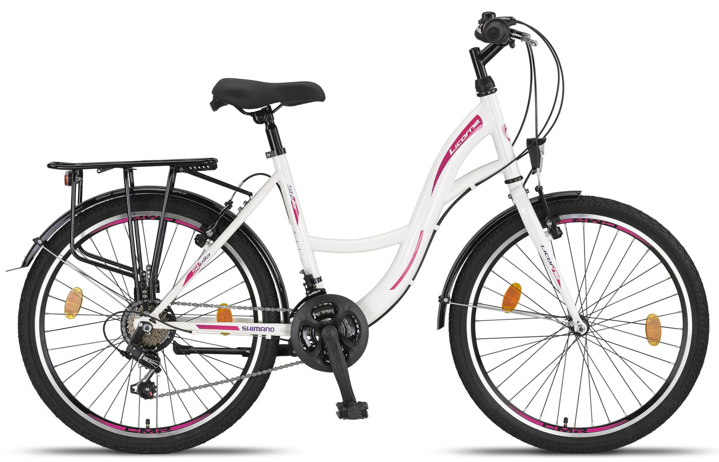 Licorne Bike Stella Premium City Bike in 24,26 und 28 Zoll - Fahrrad für Mädchen, Jungen, Herren und Damen - 21 Gang-Schaltung - Hollandfahrrad Citybike (Weiss, 24.00)