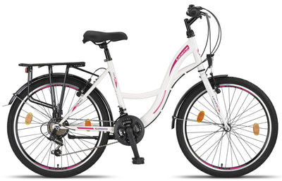 Licorne Bike Stella Premium City Bike in 24,26 und 28 Zoll - Fahrrad für Mädchen, Jungen, Herren und Damen - 21 Gang-Schaltung - Hollandfahrrad Citybike (Weiss, 24.00)