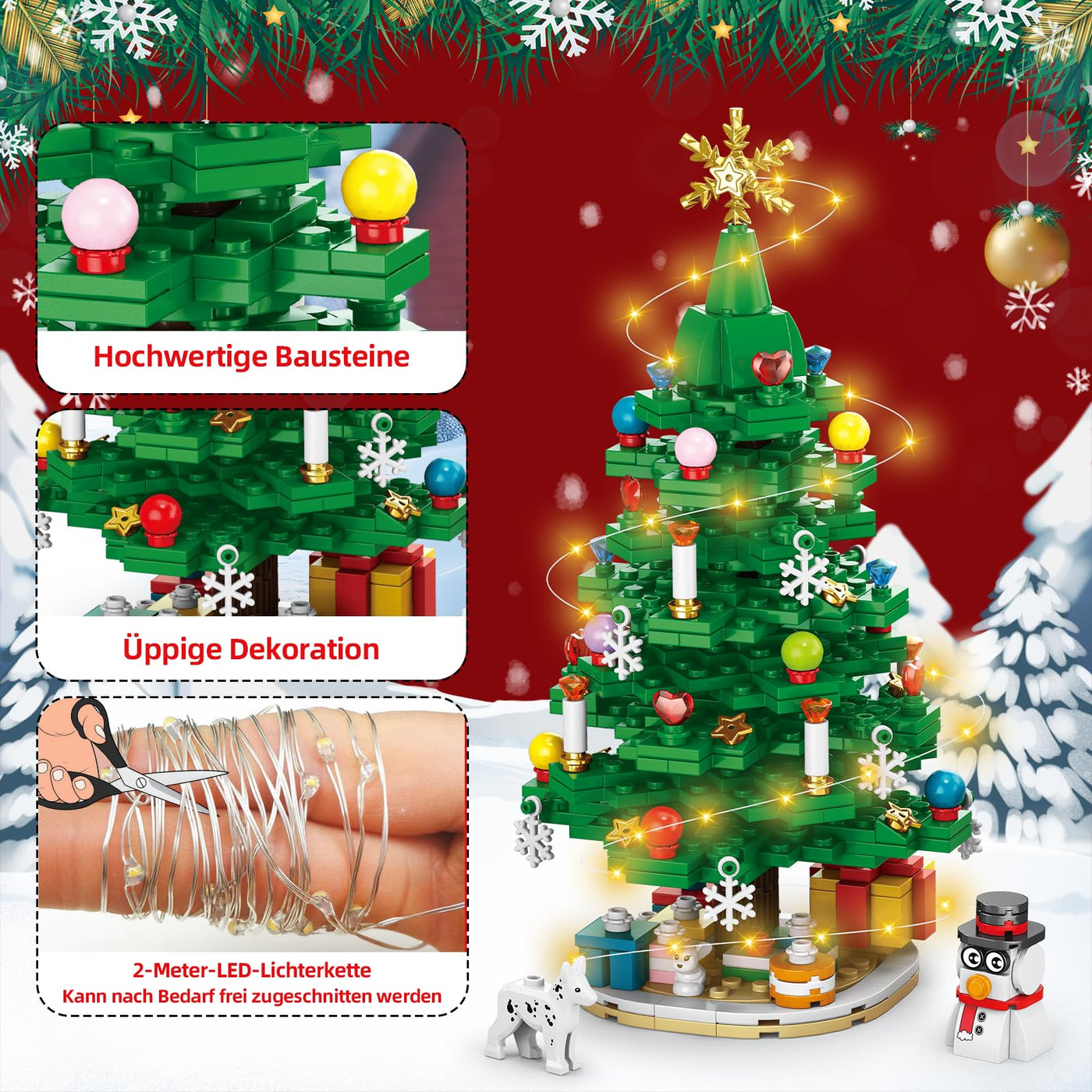 kiothdre 2025 Adventskalender Kinder, Weihnachtsbaum-Bausteine mit LED-Beleuchtung für Erwachsene, 24 Kartons Countdown Kalender, Weihnachts Geschenk für Jugendliche Jungen Mädchen Männer Frauen