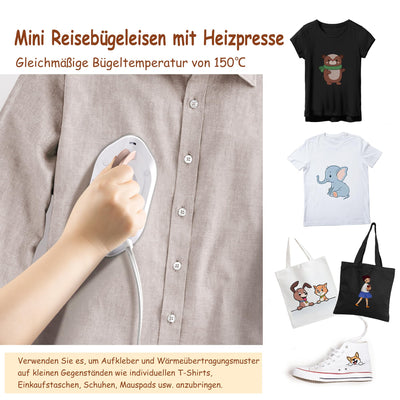 Newbealer Mini Reisebügeleisen mit umschaltbarer Spannung-220V/120V, Kompaktes Bügeleisen für Kleidung (kein Dampf), Keramikfläche, 150 °C Heißpress mit Sprühflasche, Beutel und Silikonständer