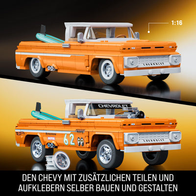 Mattel Brick Shop Hot Wheels Elite Serie Bauset, Custom ’62 Chevy Pickup mit 858 Teilen, realistischen Details und individuellen Aufklebern, für Sammler und Kinder ab 10 Jahren, JFT20