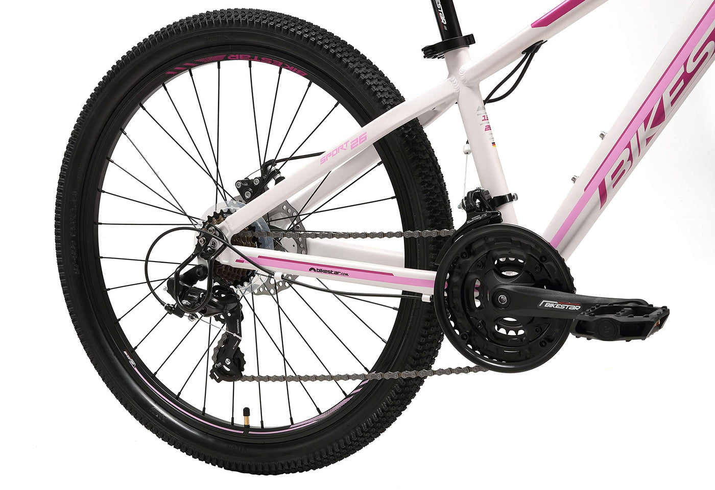 BIKESTAR Hardtail Aluminium Mountainbike Shimano 21 Gang Schaltung, Scheibenbremse 26 Zoll Reifen | 13 Zoll Rahmen Alu MTB | Weiß Pink