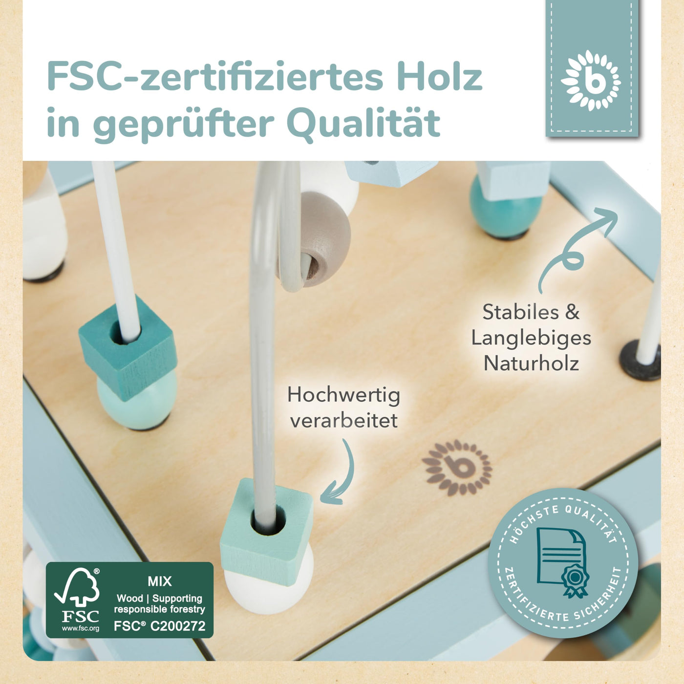 Bieco Motorikwürfel Scandi-Chic nachhaltiges Holz FSC® | Motorikspielzeug ab 1 Jahr | Activity Center Baby Spielzeug 1 Jahr | Motorikwürfel Holz | holzspielzeug ab 1 Jahr motorikschleife ab