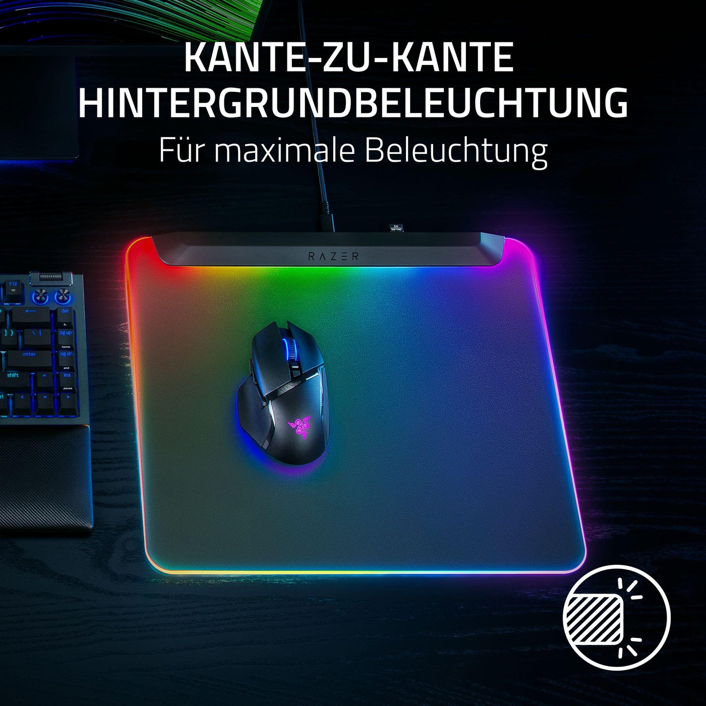 Razer Firefly V2 Pro - RGB-hintergrundbeleuchtete Gaming-Mausmatte - integrierter USB-Anschluss (15-Zonen-LED-Beleuchtung, mikrogeätzte Oberfläche für optimales Tracking, USB-C Kabel) Schwarz