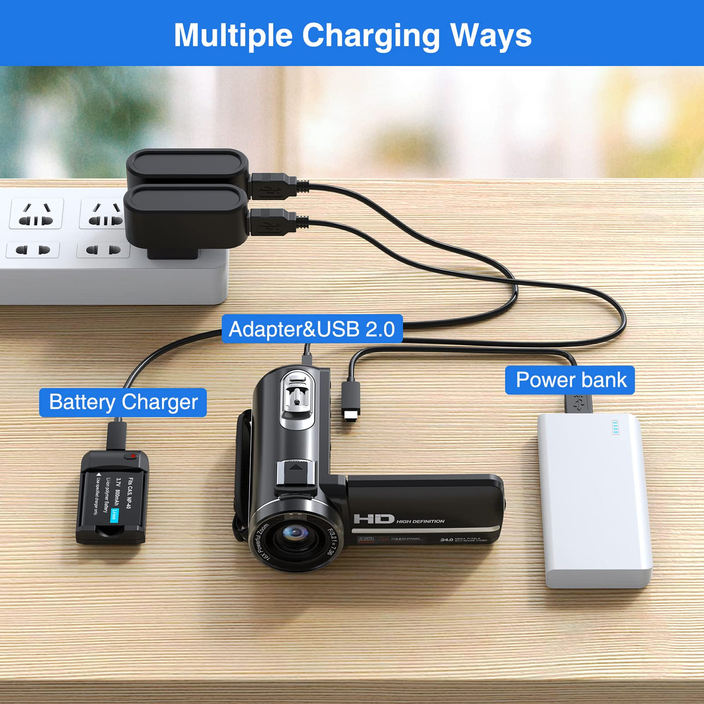 CAMKORY Videokamera 2.7K Camcorder 36MP 16X Digitalzoom IR-Nachtsicht 3.0'' Berühren Sie den IPS-Bildschirm Webcam Kamera für YouTube Tiktok mit 2 Batterien
