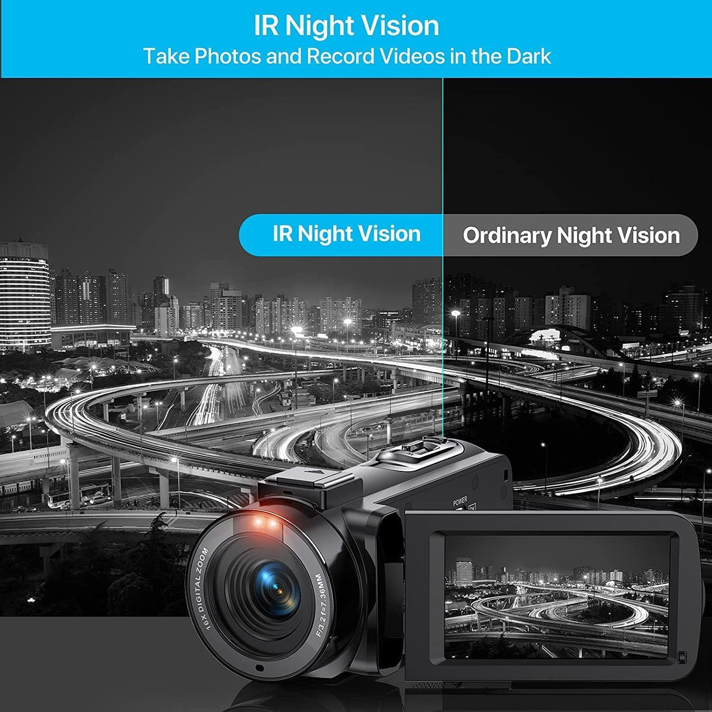 Videokamera Camcorder 1080P 30FPS 36MP Vlogging Kamera Recorder für YouTube, Digital Camcorder mit IR Nachtsicht 3.0 '' IPS-Bildschirm 16X Digital Zoom, Digitalkamera mit Fernbedienung, 2 Batterien