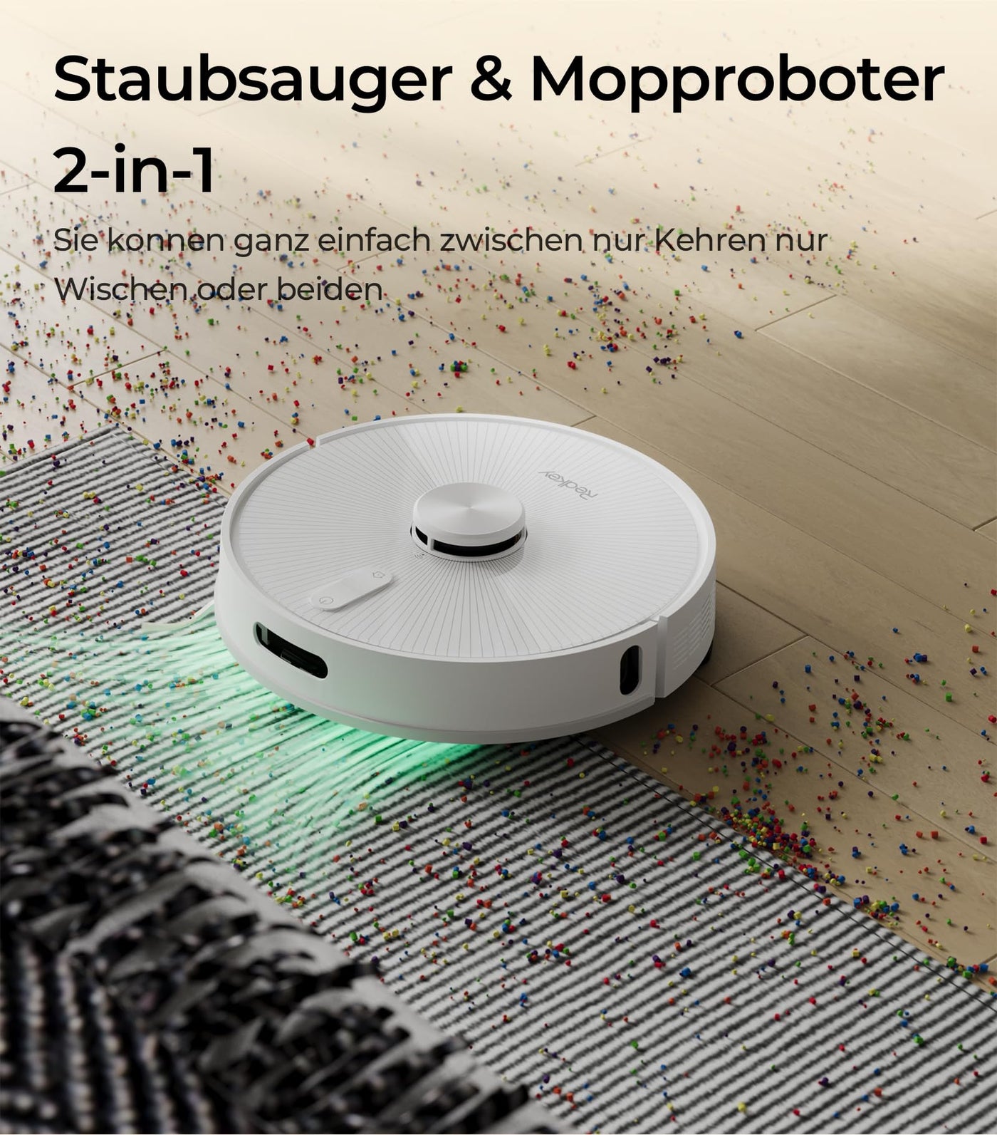 Redkey R10 Saugroboter 2-in-1 mit Absaugstation und Wischfunktion, LiDAR-Navigation, Starke 4000Pa Saugkraft, 4 L Staubbeutel, 90 Tage freihändige Reinigung, ideal für Tierhaare, App
