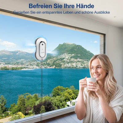AOQUFUL intelligenter Fensterputzroboter, elektrischer Fensterputzer mit Dual-Wasserspray, automatischer Fensterroboter mit Fernbedienung und App, für Innen- und Außenfenster und Glas,12 Tücher, weiß