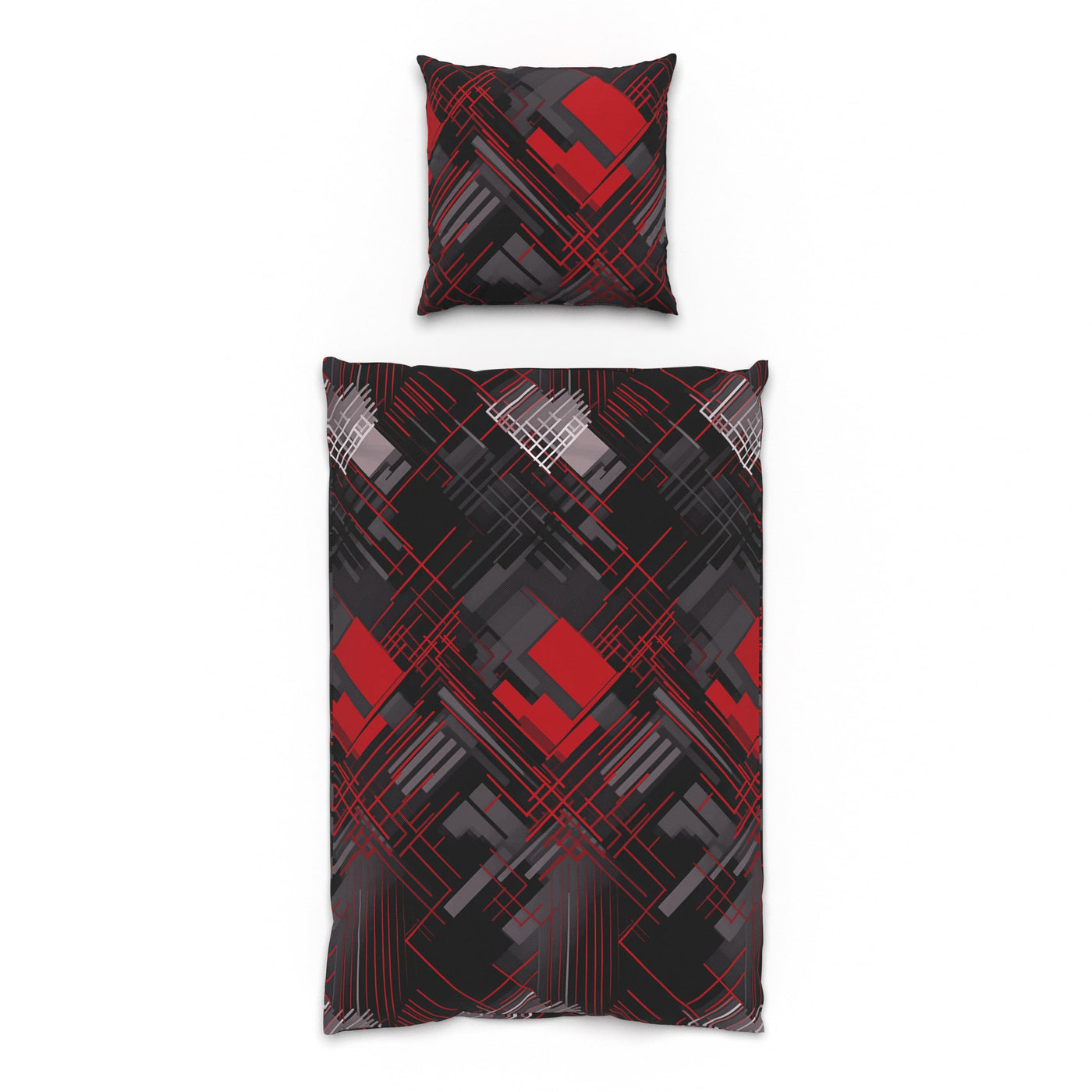 LARAWELL Bettwäsche 135x200 Baumwolle ganzjahres Bettwäsche-Sets rot grau abstrakt geometrisch Premium