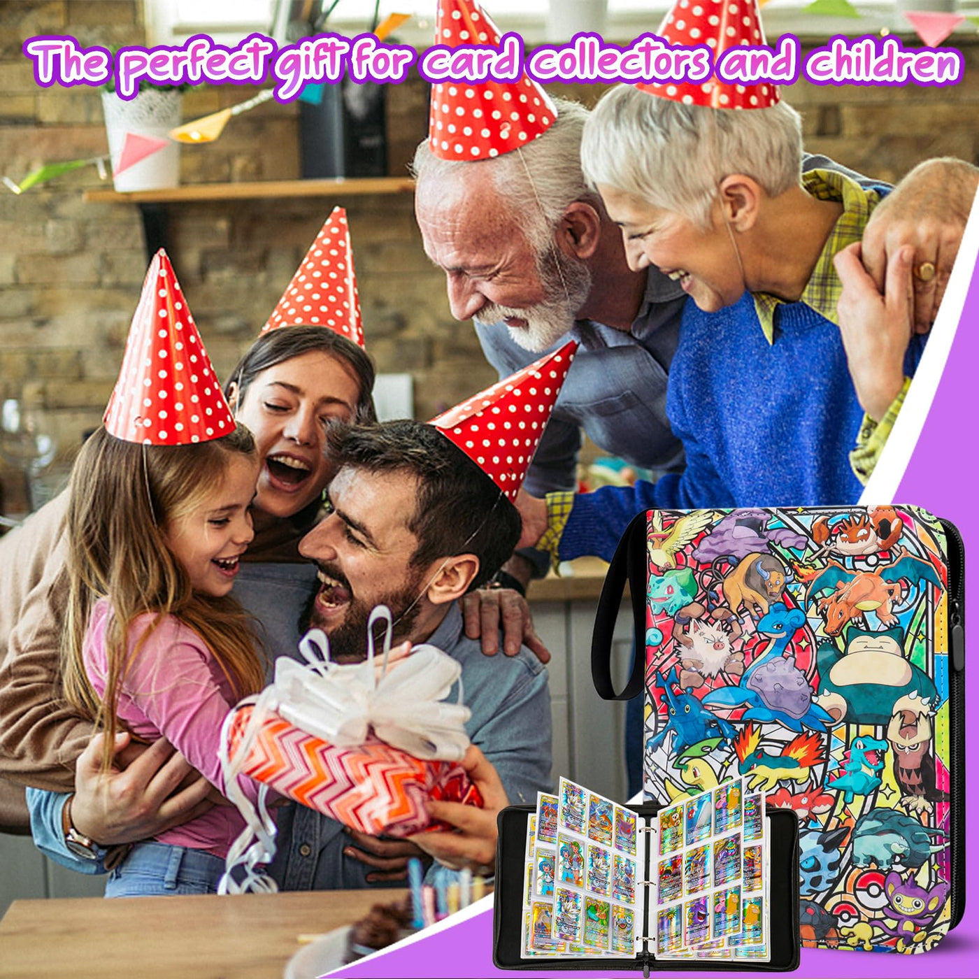 Sammelalbum für Pokemon Karten,900 Taschen Sammelkarten Album 50 Seiten Sammelmappe Karten Heft, Hochwertiges Tragbar Wasserdicht PU Sammelkartenalben Es ist das Geschenk für Kinder,50 Pcs Seite