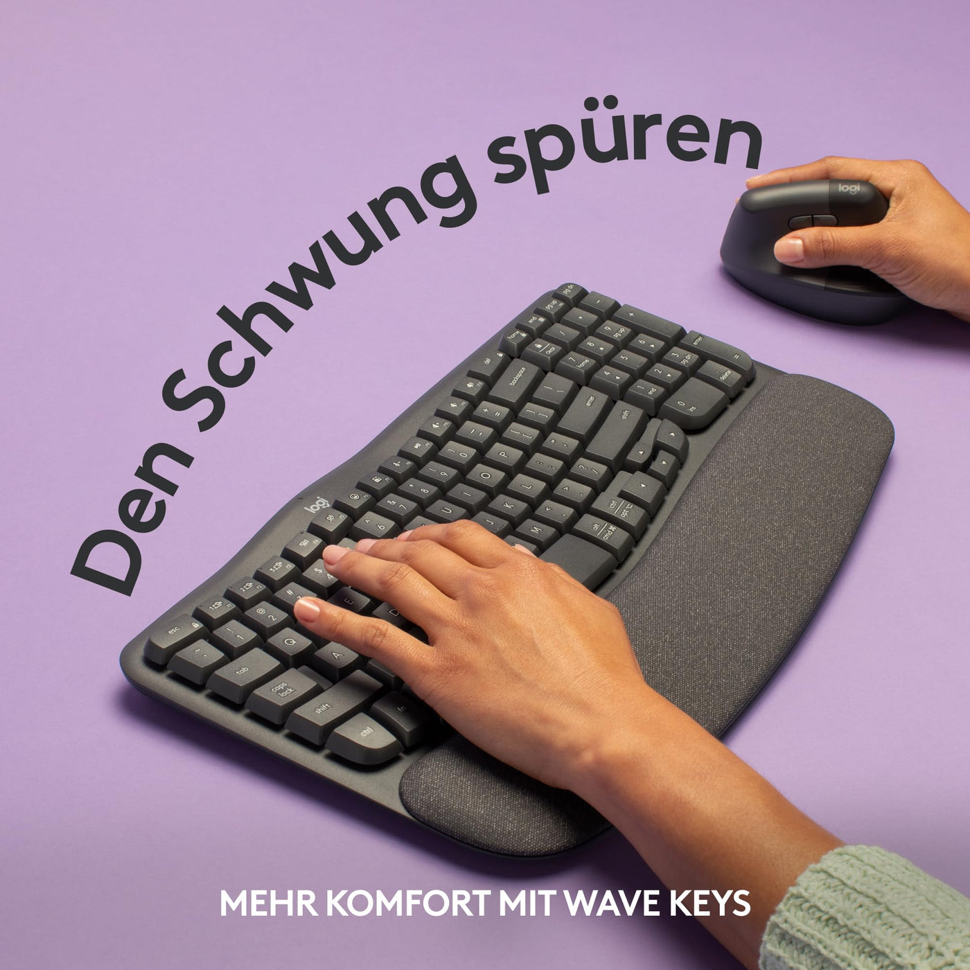 Logitech Wave Keys kabellose ergonomische Tastatur - Grafit, US QWERTY-Layout