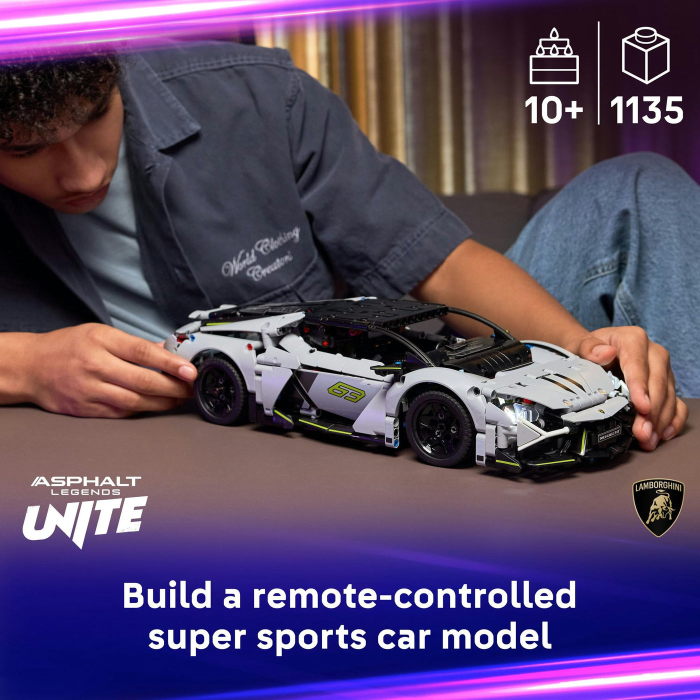 LEGO Technic Lamborghini Revuelto Supersportwagen Spielzeug – ferngesteuertes Automodell mit Lichtfunktionen, Lenkung und wiederaufladbarem Akku-Hub – Geschenk für Jungen ab 10 Jahren – 42214