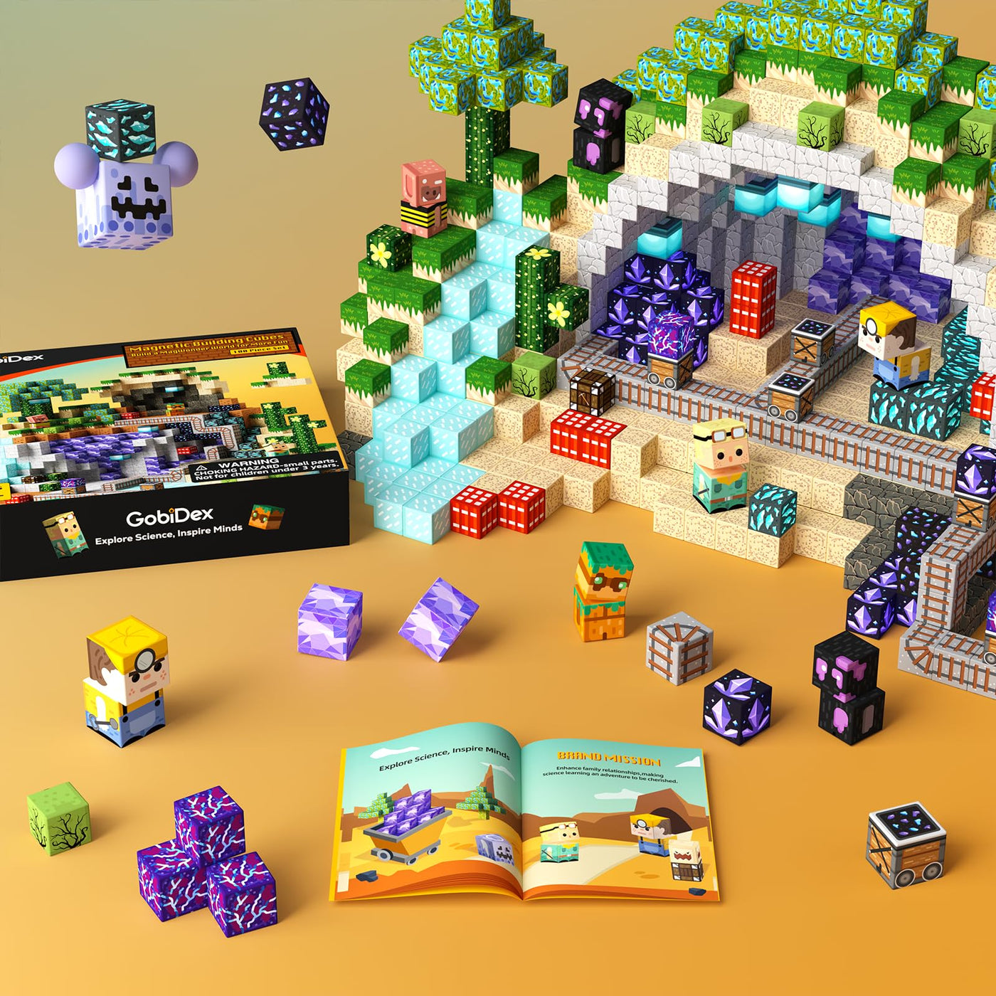 GobiDex Magnetische Bausteine Blöcke 100 Stück, MagWonder Bauen Sie mit Gemfifre Hollow Magnetblöcke, Game-Based STEM Montessori Spielzeug für Kinder ab 3 Jahren, Geschenk für Jungen und Mädchen