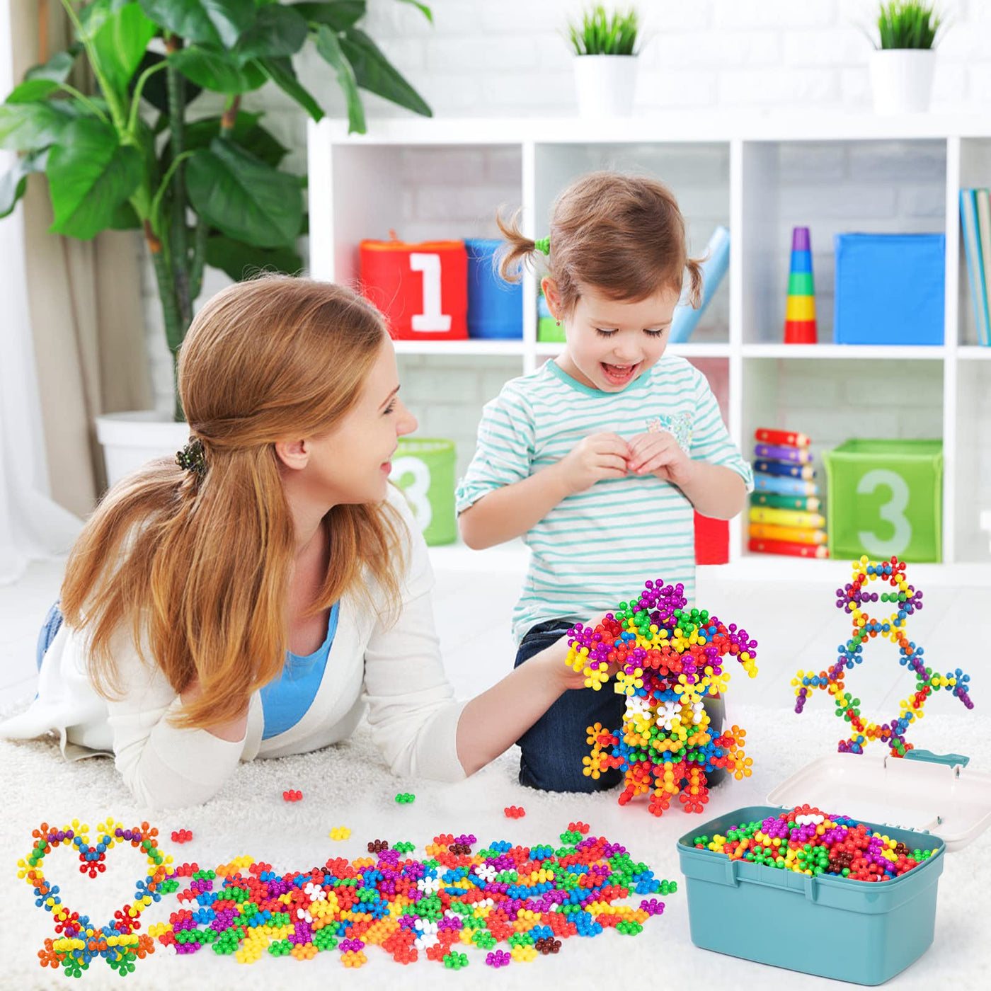 Ltteaoy 500 Stück Bausteine für Kinder mit Aufbewahrungstasche und Box, STEM Interlocking Blocks Vorschule Lernspielzeug Discs Sets, Umweltkreativität Kinderspielzeug für Jungen Mädchen ab 3 Jahren