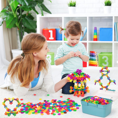 Ltteaoy 500 Stück Bausteine für Kinder mit Aufbewahrungstasche und Box, STEM Interlocking Blocks Vorschule Lernspielzeug Discs Sets, Umweltkreativität Kinderspielzeug für Jungen Mädchen ab 3 Jahren