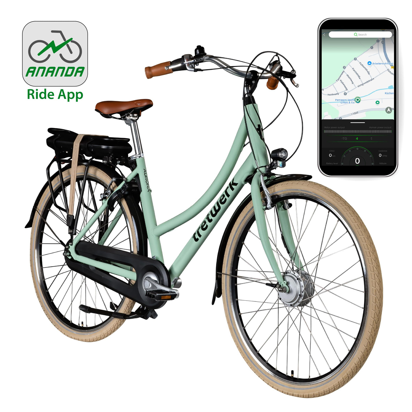 Tretwerk Aurora E Bike 28 Zoll Pedelec Damen Herren 155-185 cm Elektrofahrrad 522 Wh E Fahrrad Damenfahrrad 7 Gang (hellgrün, 50 cm)
