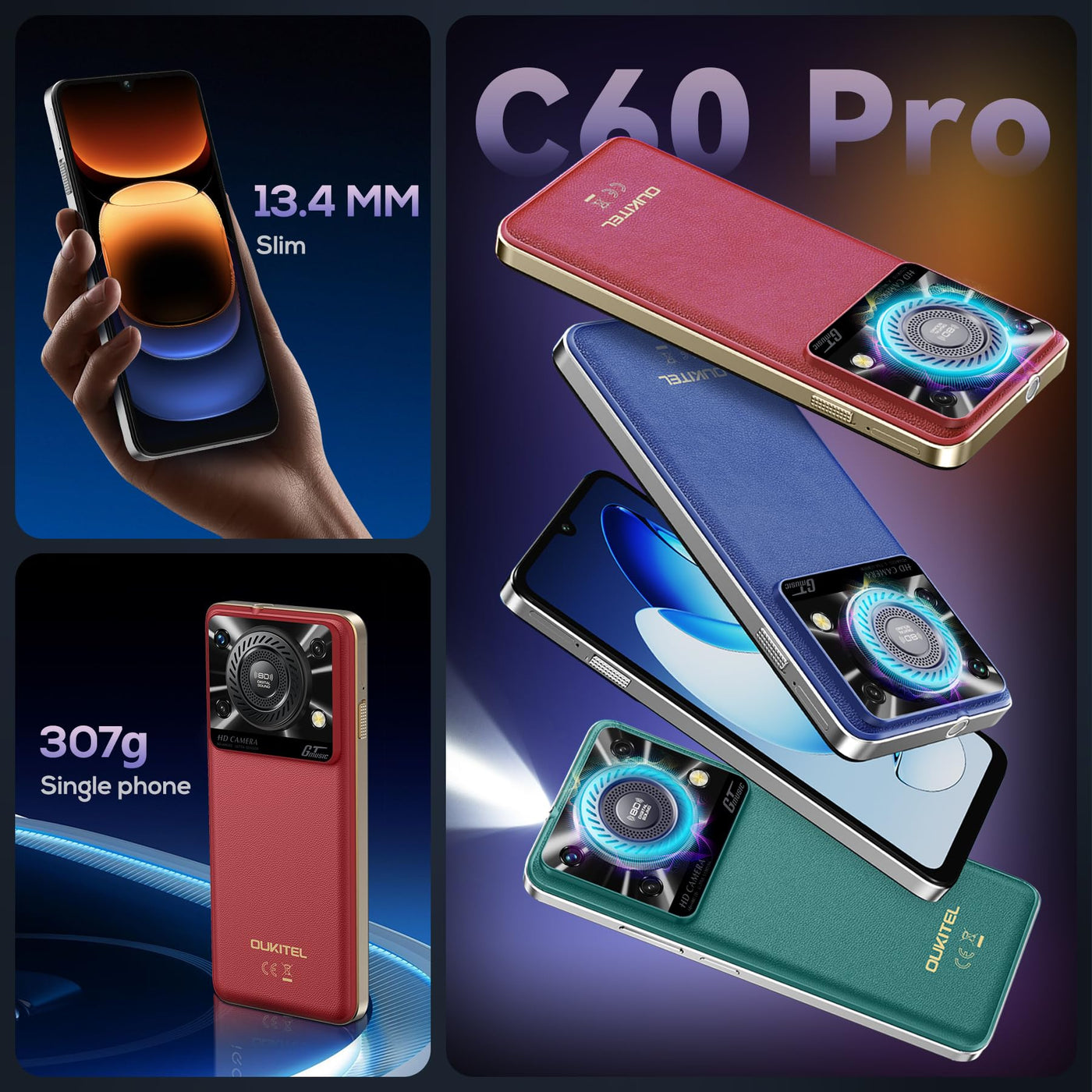 OUKITEL C60 Pro Handy Ohne Vertrag Android 15-24GB+256GB Smartphone Ohne Vertrag 10000mAh 6,88 Zoll 110dB Lautsprecher, 90Hz Display Günstig Handy, Dual SIM Simlockfreie Handys/13MP/NFC/GPS/BT5.0/Rot