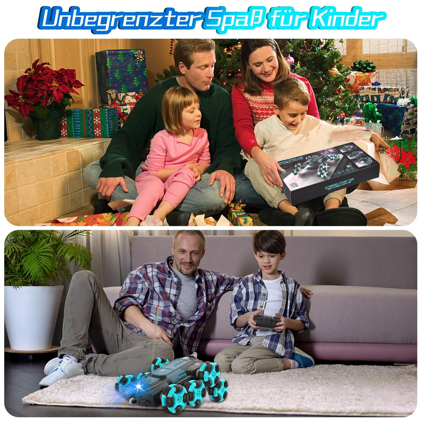 Nauotk Ferngesteuertes Auto, 2,4 GHz Ferngesteuerter RC Auto ab 6 7 8 9 10 11 12 Jahre, 8WD Stunt Drift Car mit Gestensensor, Coole Lichter und Sprühnebel, 2 Akku Spielzeug, Kinder Roboter-Blau