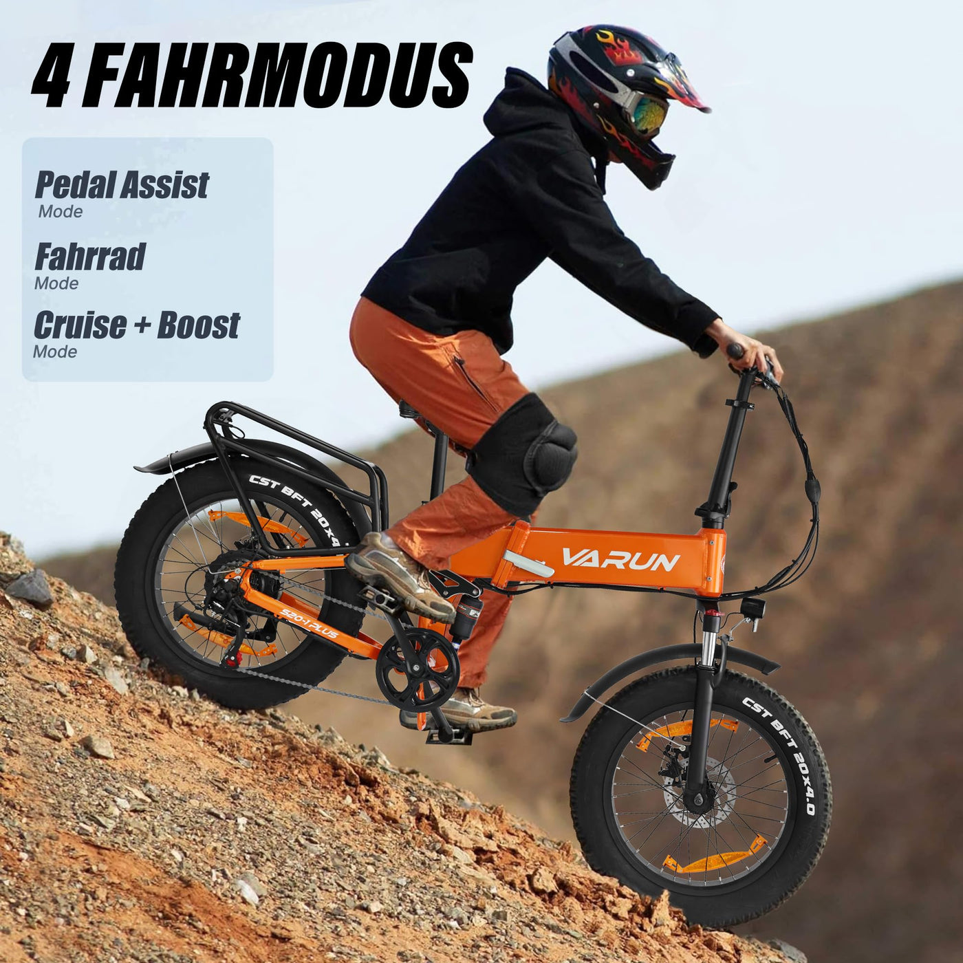 VARUN E Bike Herren und Damen Elektrofahrrad, Faltbares 20 * 4.0 Zoll E-Bike, mit 48V/13Ah Li-Ion Akku, LCD Display, Dual Shock Absorption, Leistung bis zu 100km, MTB