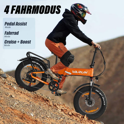 VARUN E Bike Herren und Damen Elektrofahrrad, Faltbares 20 * 4.0 Zoll E-Bike, mit 48V/13Ah Li-Ion Akku, LCD Display, Dual Shock Absorption, Leistung bis zu 100km, MTB