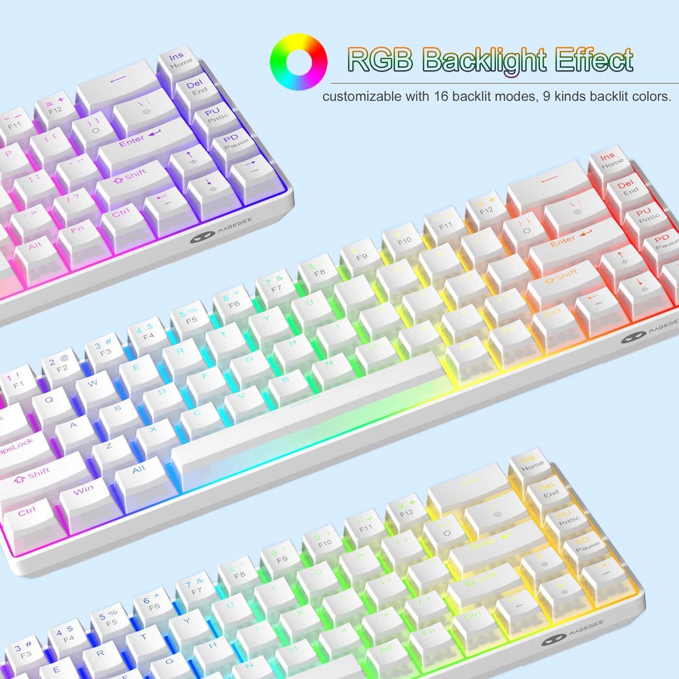 MageGee Tragbare 60% mechanische Gaming-Tastatur, roter Schalter, PBT Pudding-Tastenkappen, RGB-Hintergrundbeleuchtung, Mini-kabelgebundene Büro-Tastatur für Windows Laptop PC,Weiß