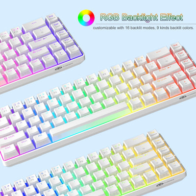 MageGee Tragbare 60% mechanische Gaming-Tastatur, roter Schalter, PBT Pudding-Tastenkappen, RGB-Hintergrundbeleuchtung, Mini-kabelgebundene Büro-Tastatur für Windows Laptop PC,Weiß