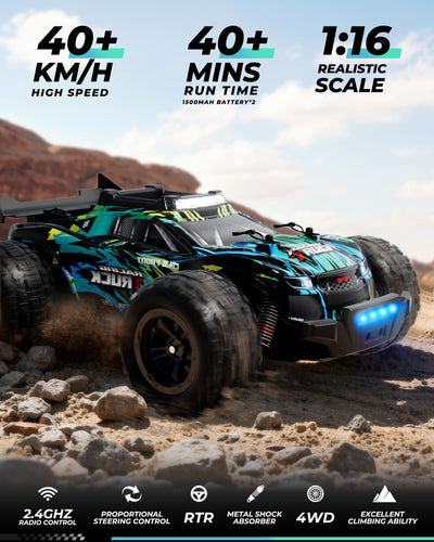 Kiztoys® Ferngesteuertes Auto, RC Auto Monstertruck Ferngesteuert 2,4 GHz 1:16 Proportional 4WD 40+ km/h Offroad, RC Truggy RTR Geländegängig ab Erwachsener Jugendliche Kind