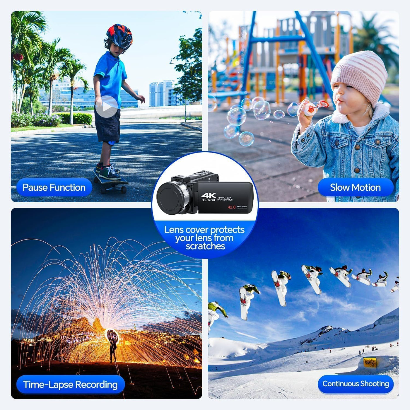Videokamera 4K Camcorder, 42 MP Videorecorder für Vlogging YouTube 18X Digitalzoom 4K Webcam Camera mit 3-Zoll-Bildschirm um 270° drehbar Kompaktkamera für Reisen mit 2 Akkus, 32 GB-Karte, Fernbe