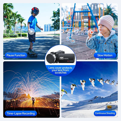Videokamera 4K Camcorder, 42 MP Videorecorder für Vlogging YouTube 18X Digitalzoom 4K Webcam Camera mit 3-Zoll-Bildschirm um 270° drehbar Kompaktkamera für Reisen mit 2 Akkus, 32 GB-Karte, Fernbe